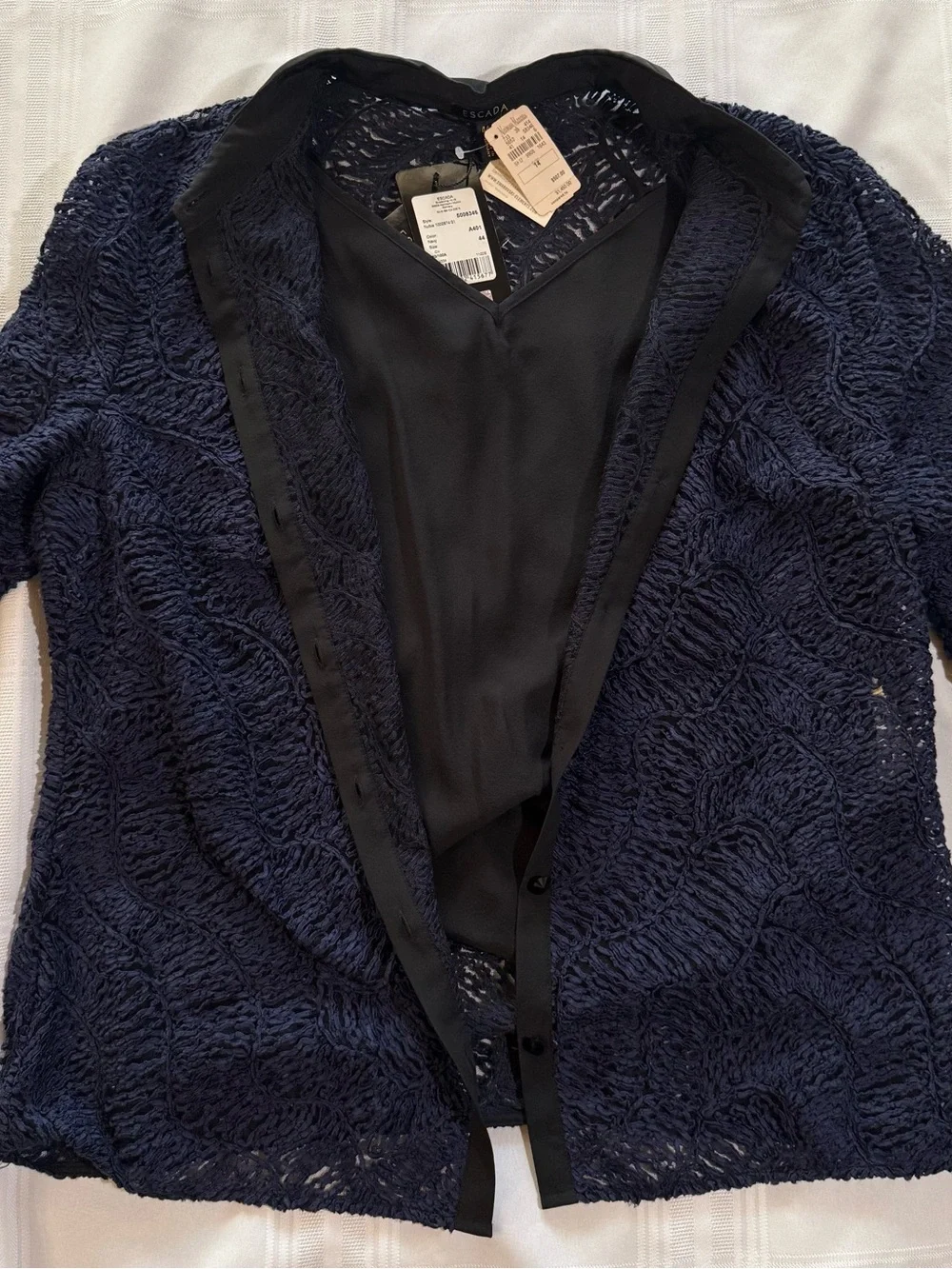 NWT Escada Neiman Marcus Navy Plissé Shirt & Camisole Set Size 44 DE / 14 US
